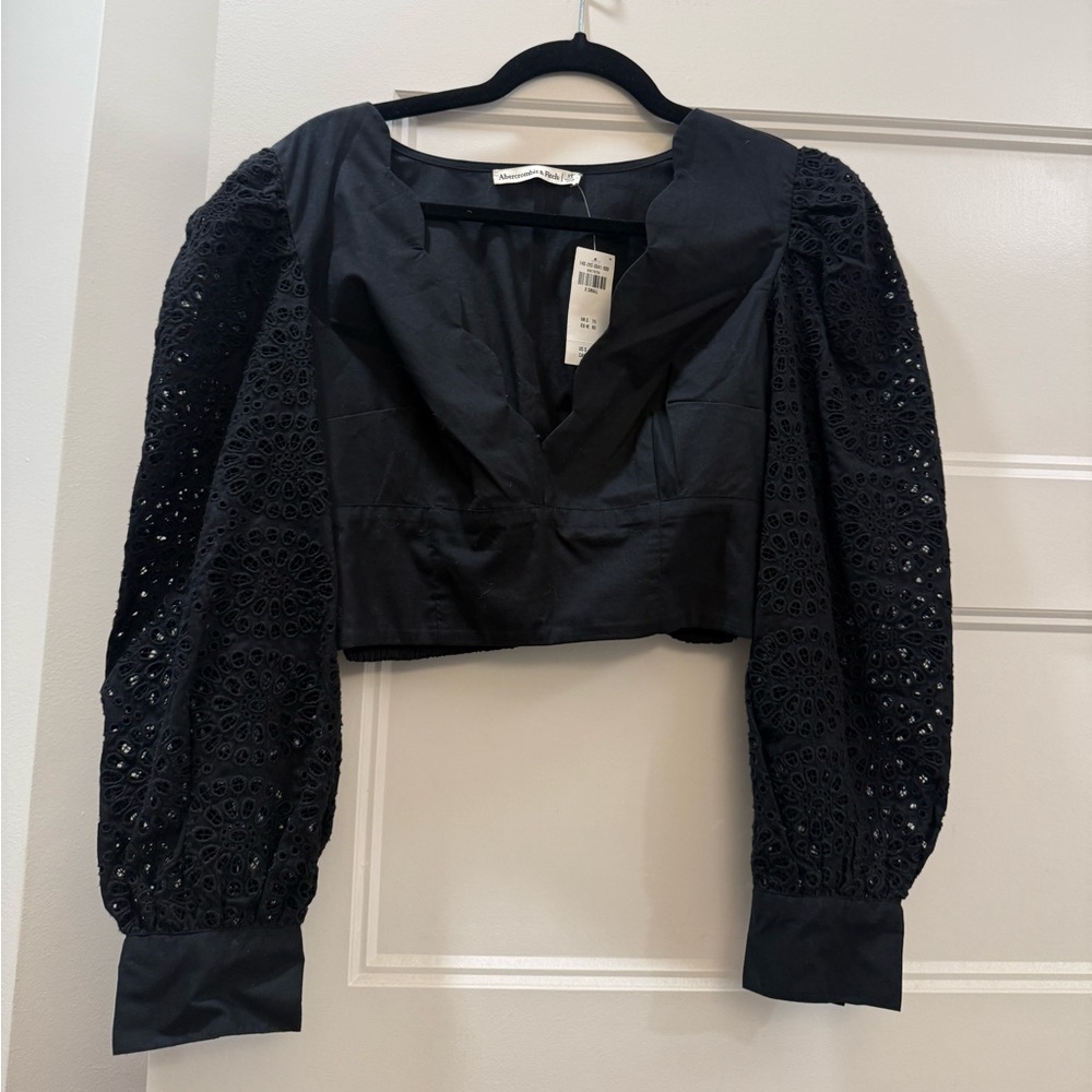Abercrombie & Fitch Black Bishop Sleeve Crop Blouse